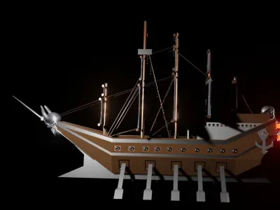black ship with full detail model Low-poly 3D model