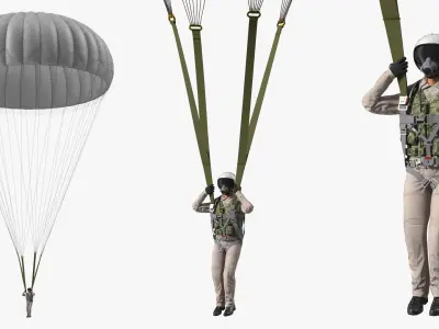 Military Pilot with Parachute 3D model