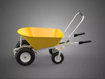 YELLOW FOUR CASTER WHEELED GARDEN CART WHEELBARROW HANDBRAKE TIP 3D model