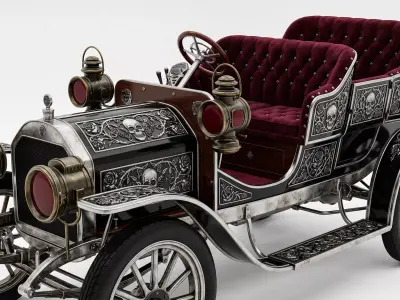 Gothic Skull Brass Era Car 3D Model Low-poly 3D model