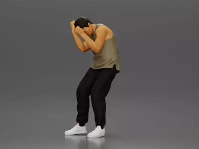 Asian Man in Hoodie Defending Against Attack in Intense Fight 3D print model