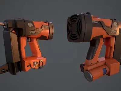 NailGun - PBR Game Ready Low-poly 3D model orange nail gun Low-poly 3D model