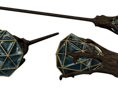 Gem Stone Forest Staff Wood Wizard Mage Medieval Cane PBR Low-poly 3D model