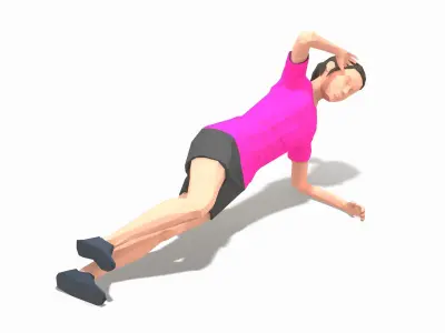 Side Plank Knee Bend  Exercise Woman Animation Low-poly 3D model