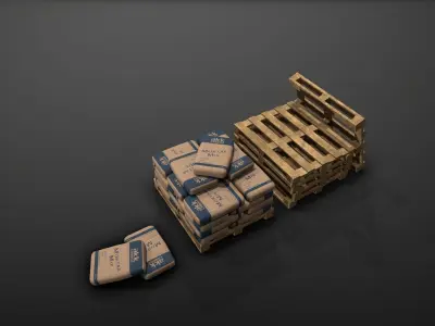 Cement Euro Palette Props Pack Game Ready Low-poly 3D model