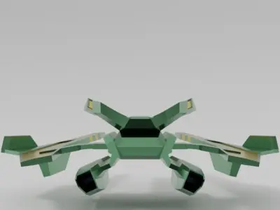 Spaceship robot with two wings Low-poly 3D model