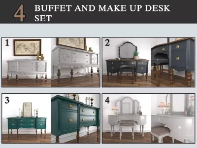 Vintage Buffet and MakeUp Desk Set 3D model