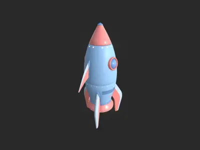 Cartoon Spaceship 03 Pink Blue - Spacecraft Vehicle SciFi Low-poly 3D model