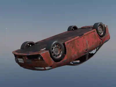 Low Poly Damaged Car Rusted Wreck Mobile Game Ready Low-poly 3D model