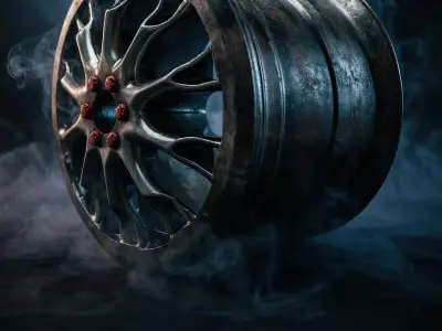 Custom Alloy Car Wheel Rim Dark Industrial Style 3D Render 3D model
