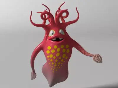 Cartoon Squid Monster RIGGED  Low-poly 3D model