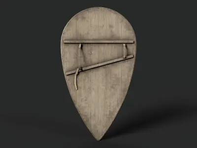 Slavic kite wooden shield-painted red Low-poly 3D model