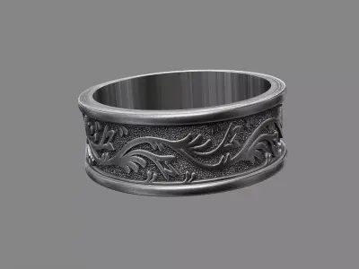 Ornatate Floral Leaf wedding band ring 3D print model