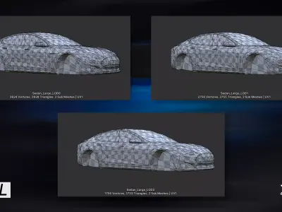 Gridlock - Electric Sedan - PBR Game ready Car low-poly 3d model Low-poly 3D model