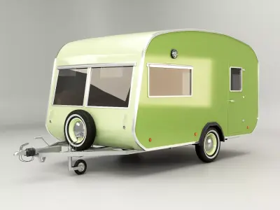 Green Classic Vintage Camping Caravan Low-poly 3D model