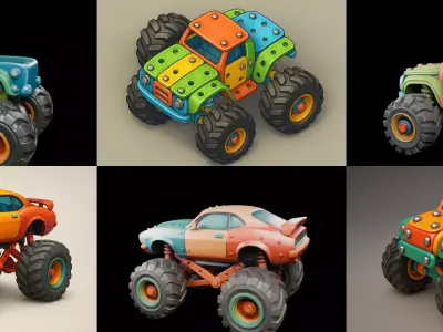 Monster Truck bundle 4 pack 100 glb 3D model