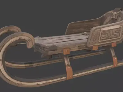 Viking Wooden Sled 3D Model v02 Low-poly 3D model