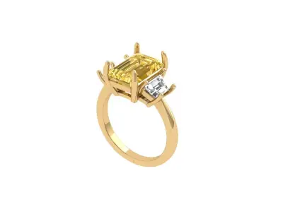 Emerald 3 Stone Art Deco Ring 3D print model 3