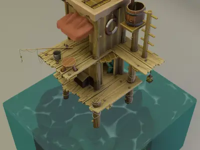 Stylized Environment Fish Dock 3D model