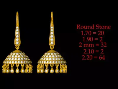 Diamond Bali Jhumko Earring - 0027 3D print model purchase