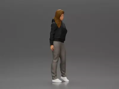 Casual girl with hoodie and sweatpants striking a confident pose 3D print model