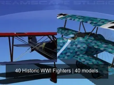 40 Historic WWI Fighters 3D Model Pack