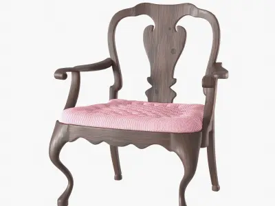 Armchair wooden chair with upholstered seat Low-poly 3D model