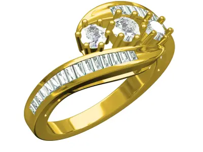 Antique Three Stone Bypass Engagement Ring 3D print model