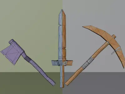 Low Poly Wooden Tools Pack Low-poly 3D model