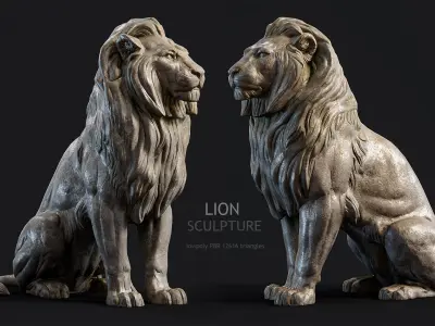 Sitting Lion Sculpture PBR Low-poly 3D model