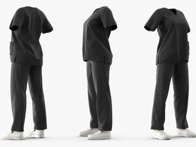 Female Medical Scrubs No Body Black 3D model