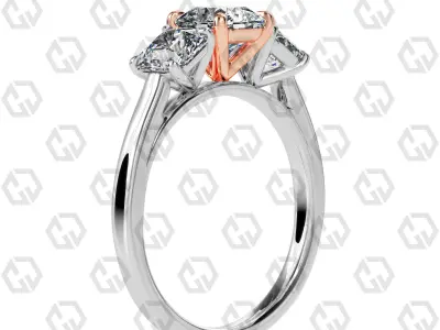 Ring 140 Radiant 3 stone ring plain cathedral shank 3D print model