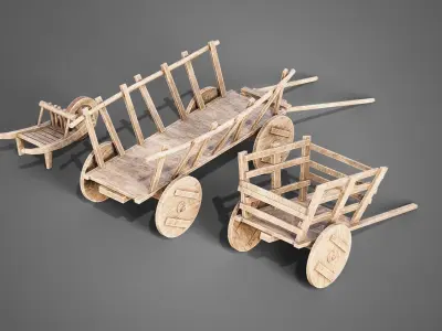 Medieval carts Low-poly 3D model