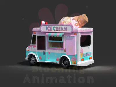 Low Poly Game Ready Ice-Cream Truck with PBR textures Low-poly 3D model
