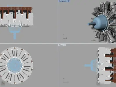 14 Cylinder Radial Engine Free 3D model