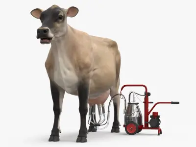 Jersey Dairy Cow and Milking Machine 3D model