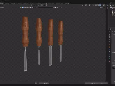 wood carving chisel Low-poly 3D model