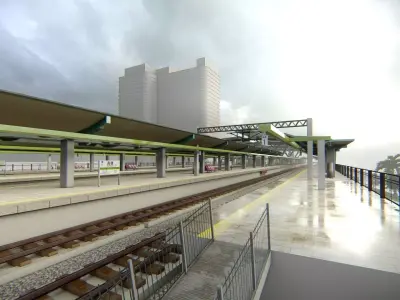 Modern Elevated Metro Station  Detailed Train Station 3D model