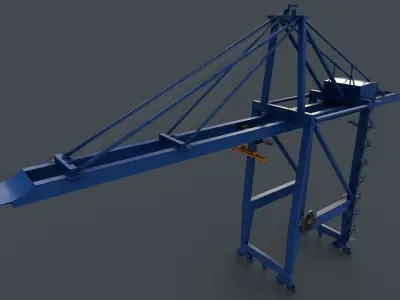 PBR Quayside Container Crane V2 - Blue Low-poly 3D model