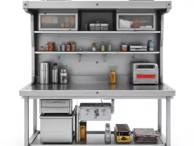 Industrial Metal Workbench Low-poly 3D model