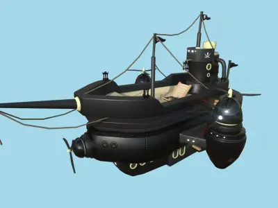 Cartoon Airship 02 - Black Pirate - Low Poly Ship Low-poly 3D model