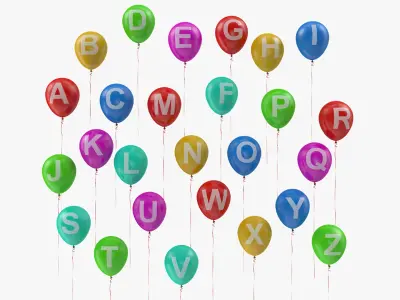 Alphabet Balloons with Ribbons 3D model