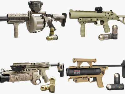 4 Grenade Launcher Brown All PBR Unity UE Textures Included 3D Model Pack