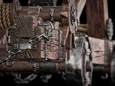 Medieval Catapult Low-poly 3D model by volchvany