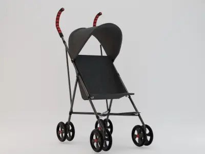 Stroller with wheels and umbrella Low-poly 3D model