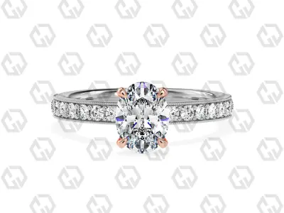Ring 66 Oval Shape milgrain pave set ring with Gems 3D print model
