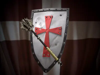 Medieval knight templar mace and Knight shield pack Low-poly 3D model