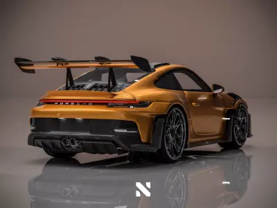 Porsche GT3RS 2024  Orange - Rigged Low-poly 3D model