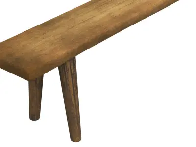 Antique Rustic Pine Wooden Long Bench 3D model