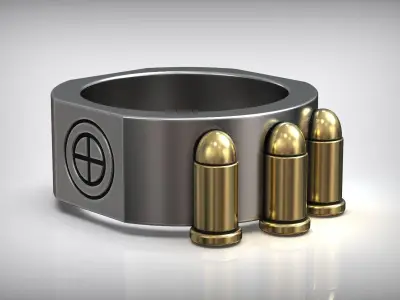 Military Silver Diamond Ring Gold Inlay  3D print model